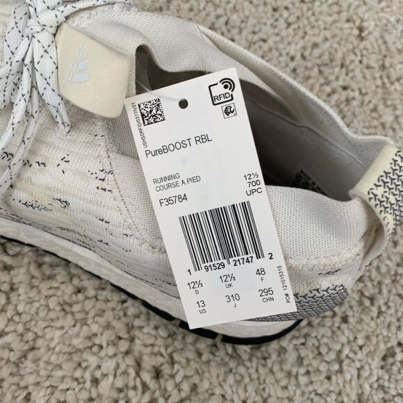 adidas PureBoost RBL Mens 12.5 Raw White Grey Running Pull-On Lace Ups NEW - Picture 2 of 9